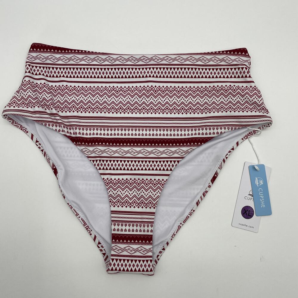 New CUPSHE Red White Striped High Waisted Bikini Bottom Size XL Women